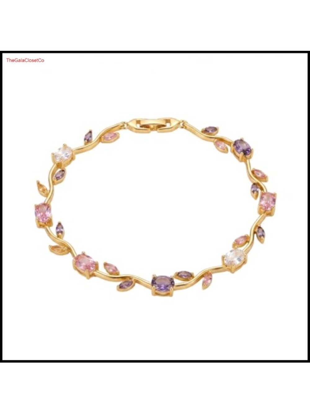 Gold Tone Leaf Tennis Bracelet Cubic Zirconia Botanical